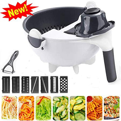 New 9 in 1 Multifunction Magic Rotate Vegetable Cutter with Drain Basket |BAchat.pk