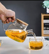 Transparent Glass Teapot With Bamboo Lid, Heat Resistant Large Capacity Teapot, Classic Tea Kettle For Coffee Tea | Bachat.pk