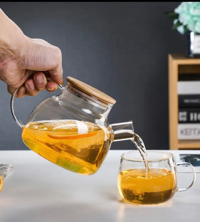 Transparent Glass Teapot With Bamboo Lid, Heat Resistant Large Capacity Teapot, Classic Tea Kettle For Coffee Tea | Bachat.pk