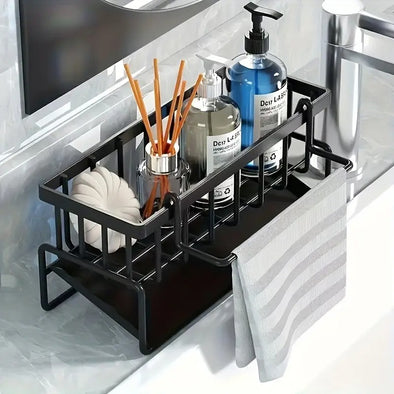 1pc Kitchen Sink Sponge Holder, Self Draining Kitchen Sink Organizer, Sink Rack with Removable Brush Holder | Bachat.pk