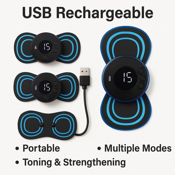USB Rechargeable Smart Muscle Stimulator – Portable EMS Massager for Pain Relief & Body Toning l Bachat.pk