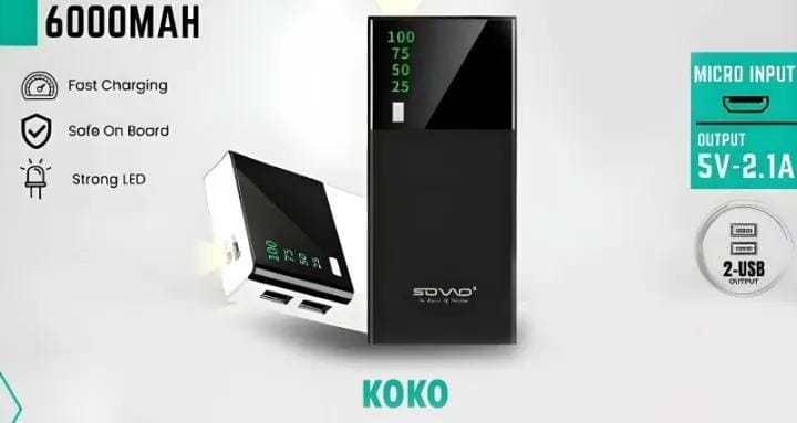 Sovo T20 6000mAh Portable Charger Power Bank With LED Flashing