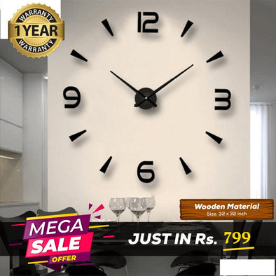 LARGE SIZE WOODEN DIY CLOCK WITH 12 INCHES NEEDLES | Bachat.pk