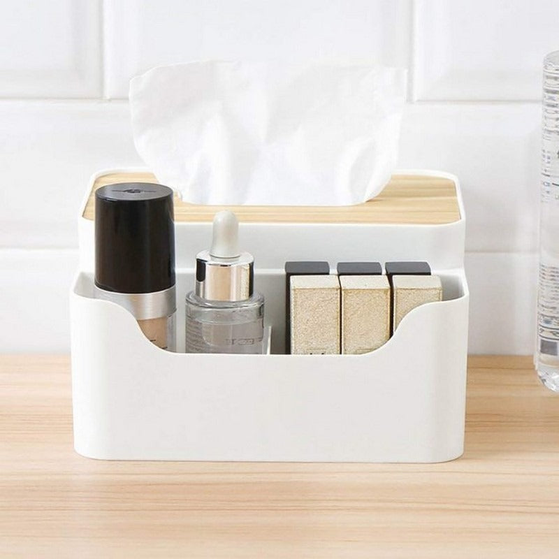 Wooden Desktop Tissue And Remote Holder ; Bachat.pk