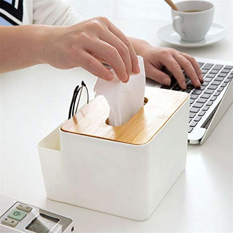 Wooden Desktop Tissue And Remote Holder ; Bachat.pk